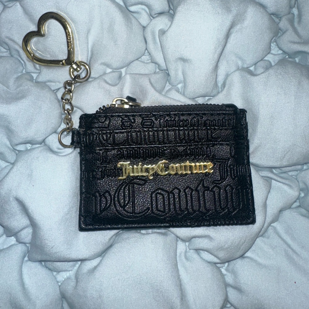 Juicy Couture Black Card Holder with Gold Heart Accent